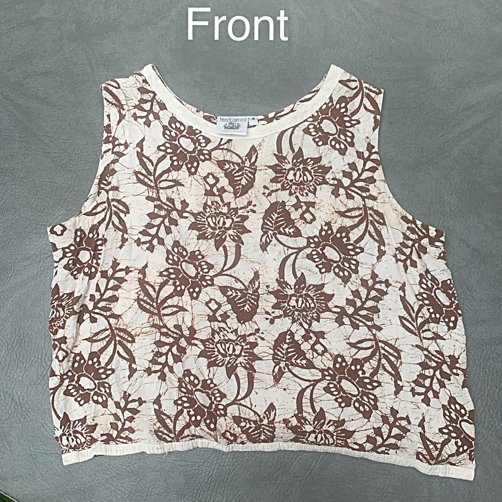 Floral Brown & White Sleeveless Crop Top